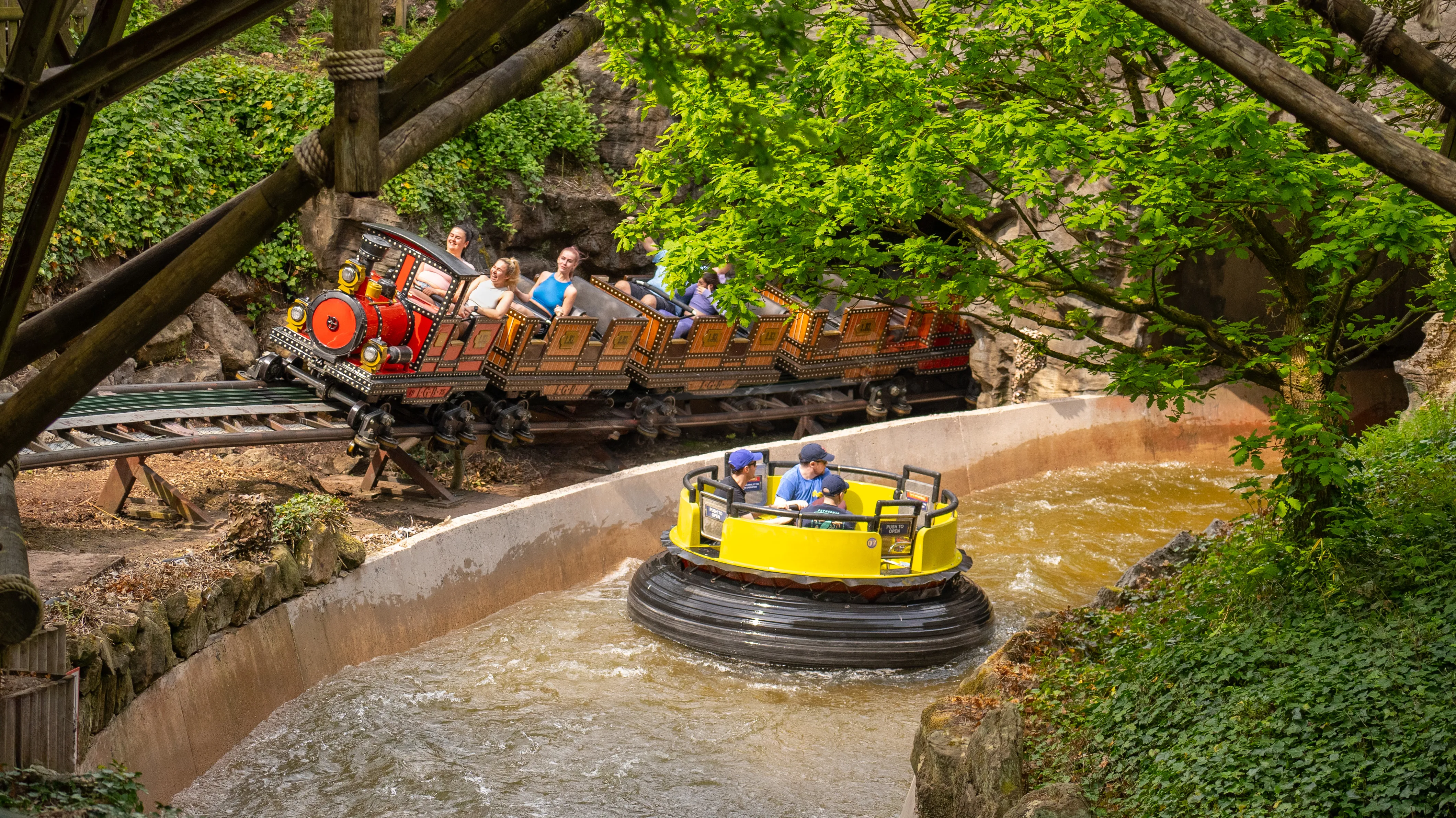 Congo River Rapids adjacent to the Runaway Mine Train at Alton Towers Resort