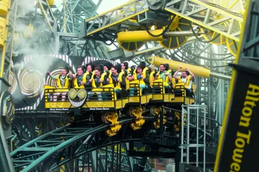 Close-up of The Smiler rollercoaster at Alton Towers Theme Park