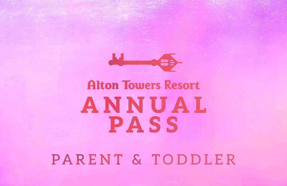 Alton Towers Resort Parent & Toddler Annual Pass with a pink background