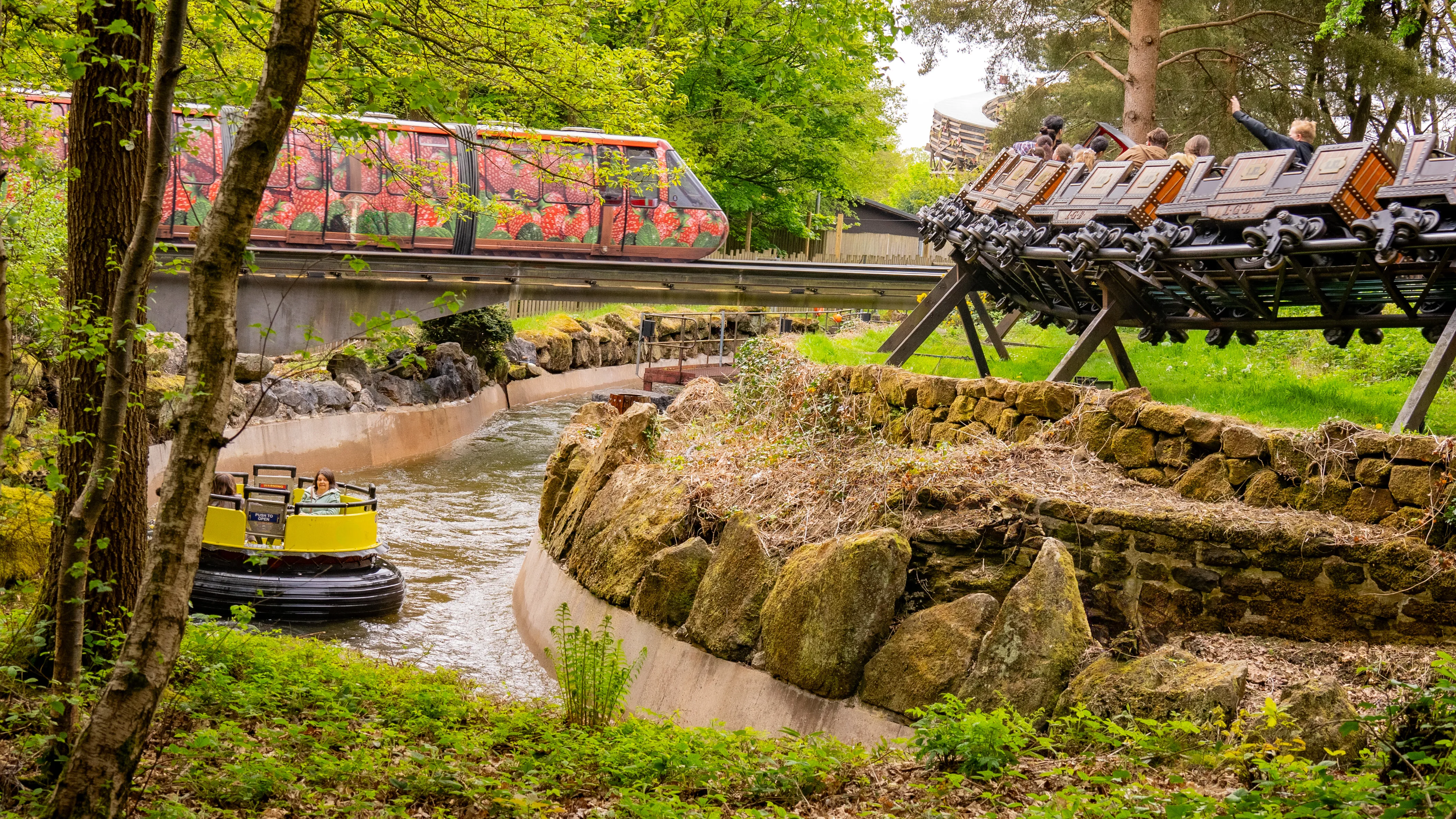 Congo River Rapids with Runaway Mine Train and Monorail in the background 