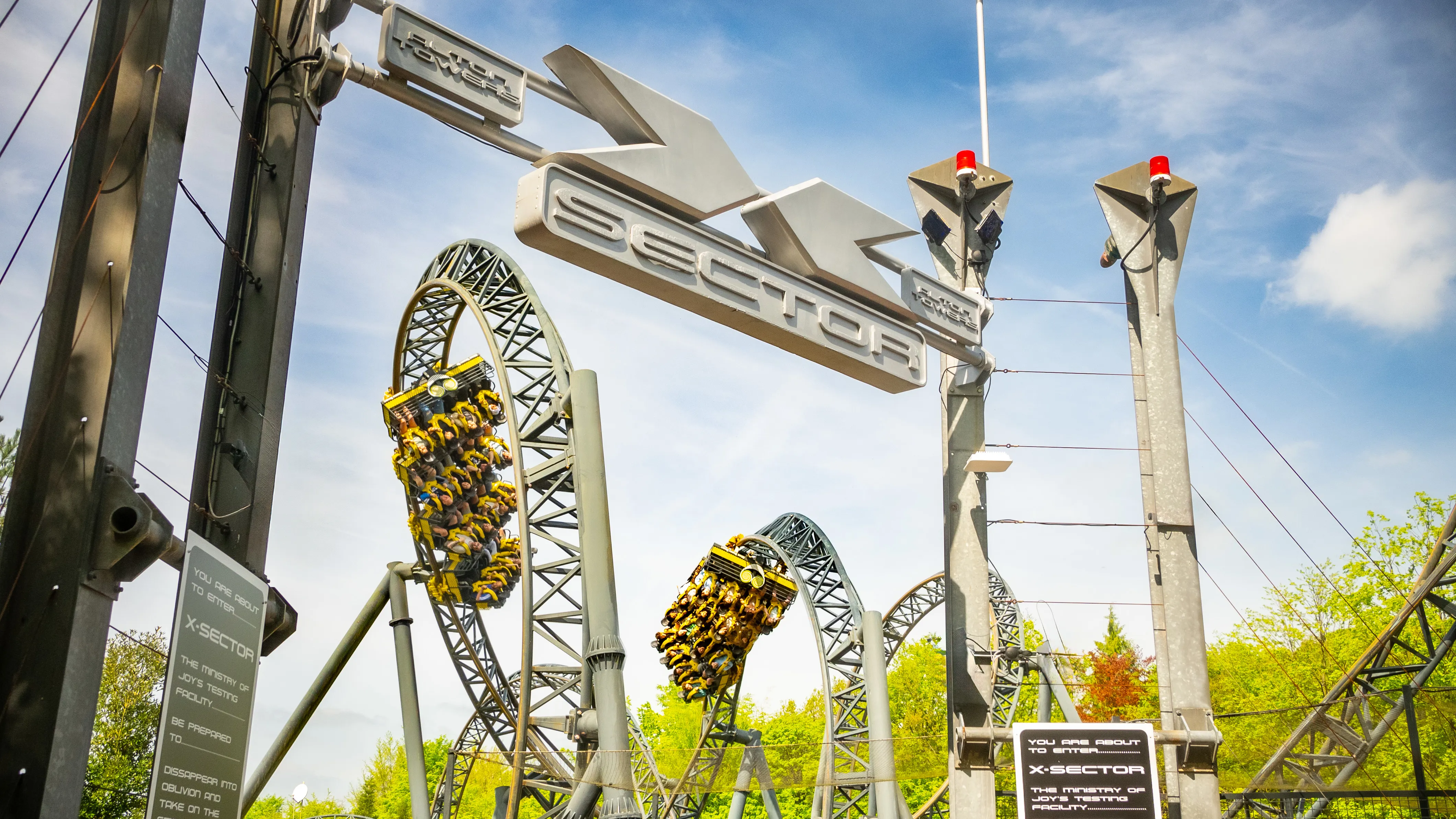 X-Sector entrance with The Smiler at Alton Towers Resort in the background